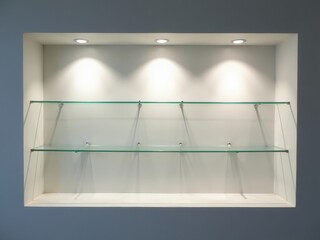 "Stunning Frosted Glass Shelf with Subtle Reflections Under Bright Studio Lights for Placement Product"