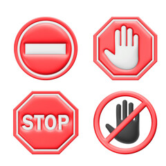 3d set stop sign isolated on white