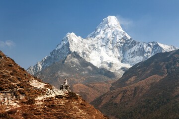 Mount Ama Dablam with stupa near Pangboche village