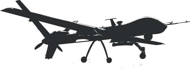 Silhouette of an unmanned aerial vehicle against a white background.