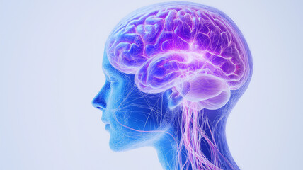 冷色トーンで描かれた脳の神経系解剖図