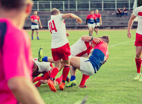 Rugby players in action. Rugby match