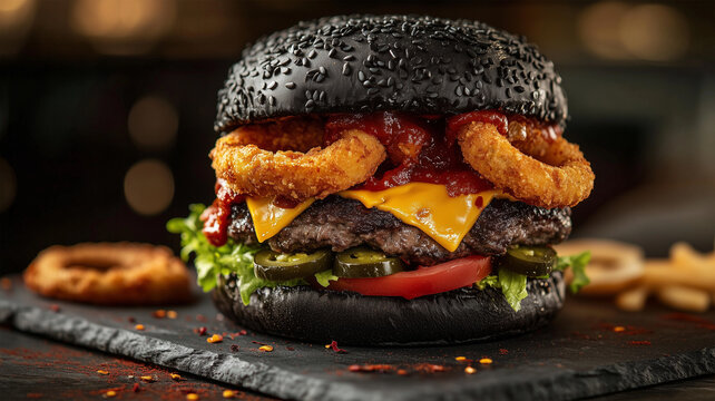 黒ごまバンズとハラペーニョのスパイシーチーズバーガー