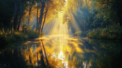 Fototapeta premium Water reflection in river. Generative AI