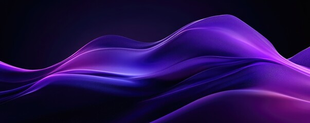 Abstract fluid holographic iridescent purple curved wave in dark background 3d render. Gradient design element for backgrounds, wallpapers, posters and covers. MZ 