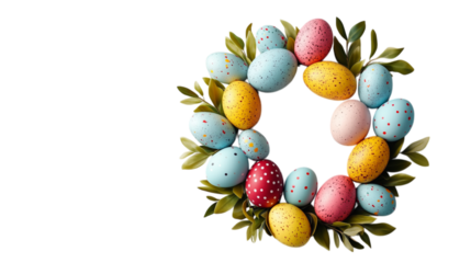 Minimalist Easter Egg Wreath on Bright Plain White Background with No Shadow