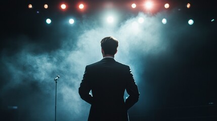 A successful entrepreneur standing on stage receiving a business award