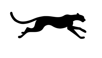 Minimalist black silhouette of a running cheetah in full sprint