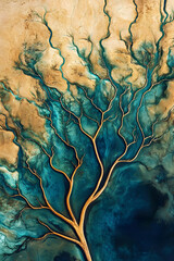 Satellite View of River Delta's Intricate Patterns and Vegetation Contrasts