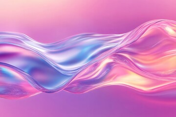 An iridescent fluid abstract image with vibrant colors in a smooth, flowing style on a soft gradient background. Vibrant holographic fluid colors flow abstractly. pastel pink. MZ 