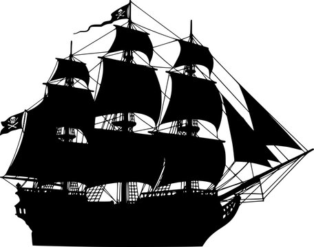 pirate ship black silhouette,pirate ship flat vector illustration
