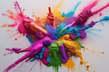 Vibrant Holi Paint Powder Burst on White Canvas for Colorful Celebrations