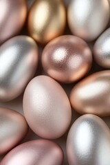 Vibrant easter eggs in pink, gold, and silver create a joyful display, capturing the spirit of renewal and celebration during a lively spring gathering filled with laughter Generative AI