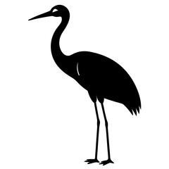 Fototapeta premium crane bird black silhouette vector, Simple silhouette Design vector icon with white background. Wild bird