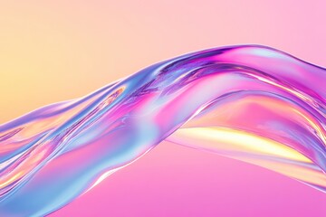 An iridescent fluid abstract image with vibrant colors in a smooth, flowing style on a soft gradient background. Vibrant holographic fluid colors flow abstractly. pastel pink. MZ 