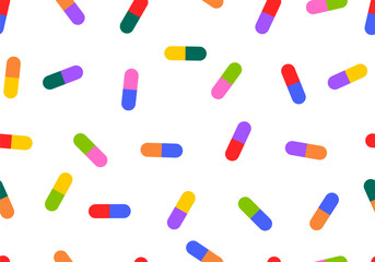 Seamless Capsule Pattern Background. Medical capsules seamless pattern. Pills bright background. Capsules pattern
