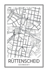 Hand drawn printable downtown road map poster of borough ESSEN-RÜTTENSCHEID of the German city of ESSEN on solid white background with city name