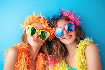 Young women enjoying a fun day out with colorful accessories