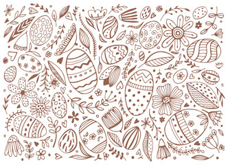 Easter eggs and flowers Vector seamless pattern. Easter eggs. Traditional Easter ornament. Happy easter. Hand-drawn. Vector illustration.