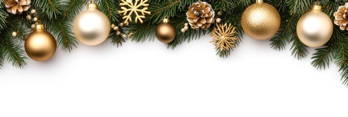 Festive Gold and Cream Christmas Ornament Border