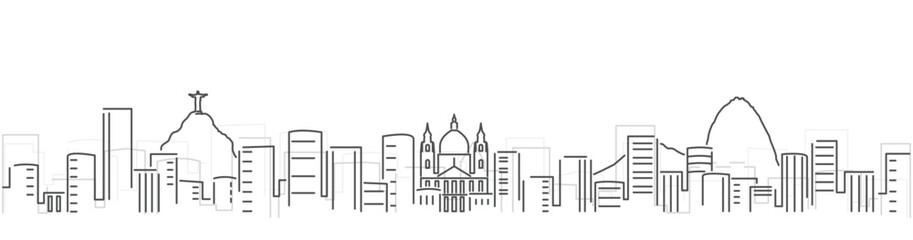Rio de Janeiro Simple Dark Lines Skyline on White Background