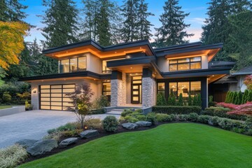 Obraz premium Modern Luxurious Home Nestled Among Lush Green Trees