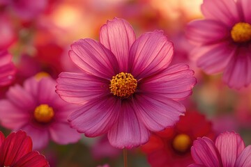 Obraz premium Close-up of a vibrant pink cosmos flower. Perfect for designs needing a touch of natural beauty and serenity.