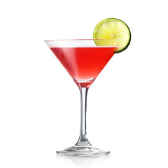 Cosmopolitan cocktail isolated on a white background decorated with a lime wheel. Illustration. 