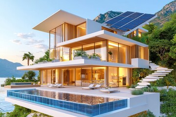 Modern hillside home features infinity pool and solar panels