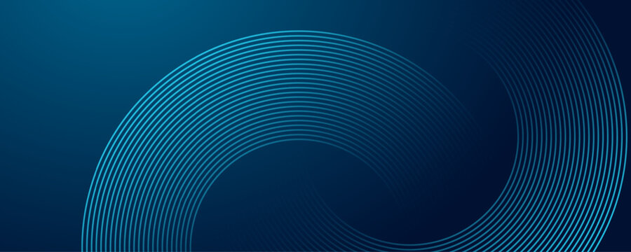 Modern abstract blue background with circular lines. Geometric stripe line art design for poster, brochure, cover, website, header, web banner, presentation