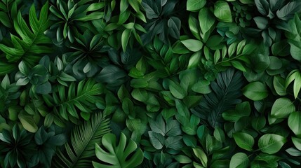 Fototapeta premium Lush Green Tropical Foliage Background Texture