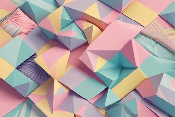 Fototapeta premium Dynamic Pastel Geometric Print Collection Featuring Twisted Polygons and Surreal Retro Designs
