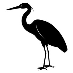 heron bird black silhouette vector, Simple silhouette Design vector icon with white background. Wild bird