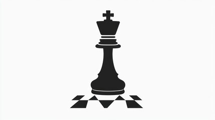 Fototapeta premium Chess King Silhouette on Checkerboard Strategy Leadership and Game Icon