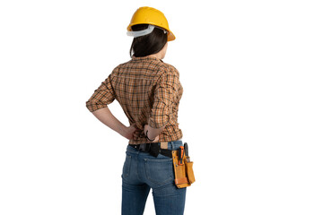 Female Construction Worker Holding Back in Discomfort