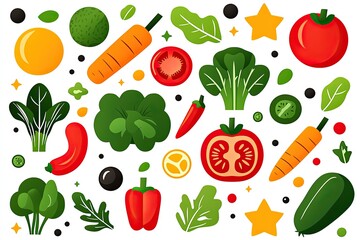 Fototapeta premium Colorful Illustration Featuring Assorted Fresh Vegetables and Fruits