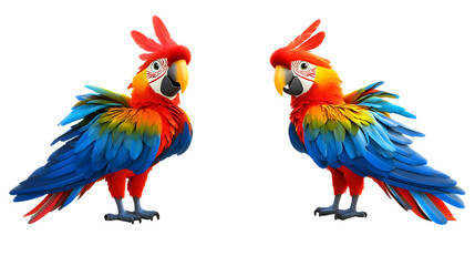 Fototapeta premium Isolated Two Scarlet Macaws Feathered Avian Parrot on Transparent Backdrop