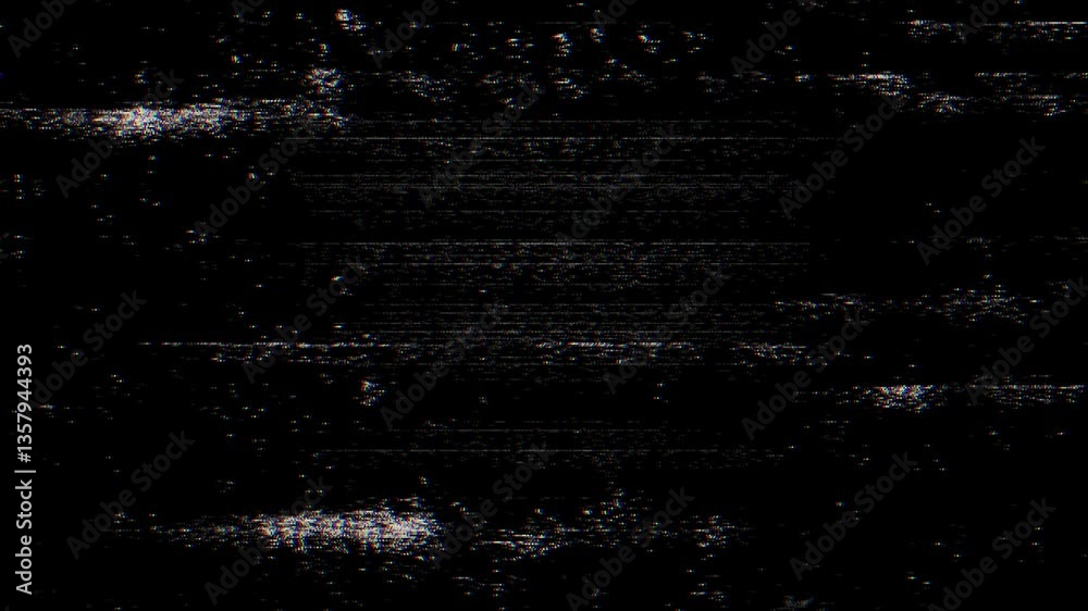 Poster digital glitch noise animation. black background. pixel vhs distortion effect. vcr tape. glitch art.