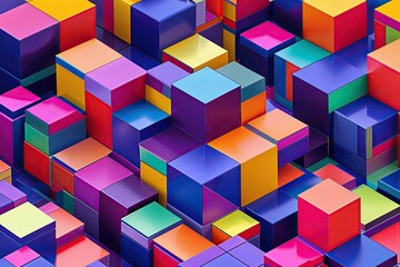 Naklejka premium Dynamic 3D Abstract Artwork Featuring Colorful Cube Mosaic Design