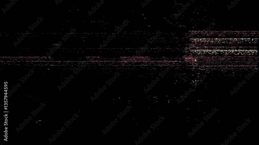 Poster digital glitch noise animation. black background. pixel vhs distortion effect. vcr tape. glitch art.