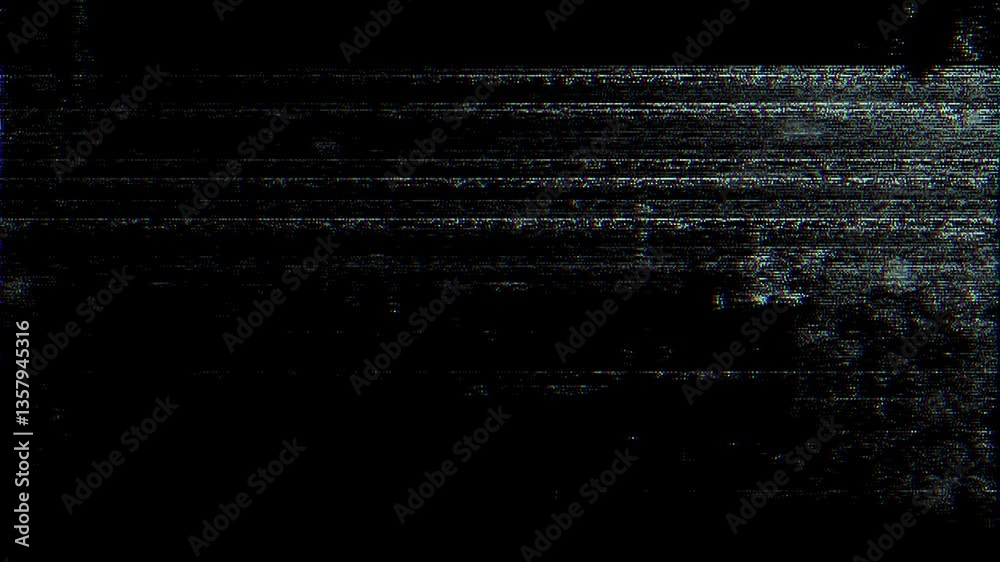 Poster digital glitch noise animation. black background. pixel vhs distortion effect. vcr tape. glitch art.