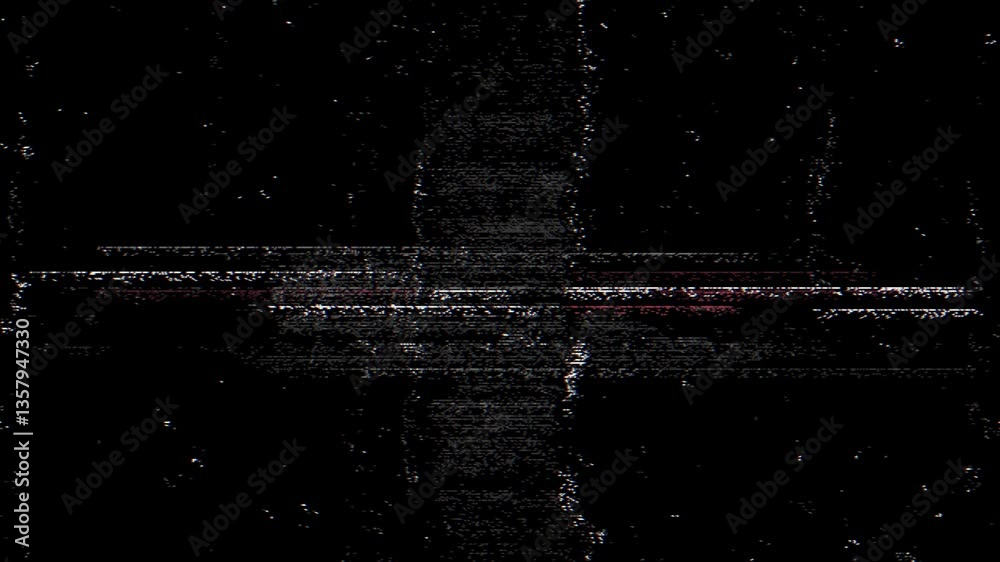 Poster digital glitch noise animation. black background. pixel vhs distortion effect. vcr tape. glitch art.