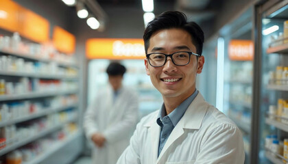 Fototapeta premium Portrait of a handsome pharmacist working in a pharmacy