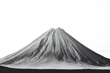Witness a solo and simple scene of a regal volcano strong on a plane of clean white marking its rare forms and greatness  
