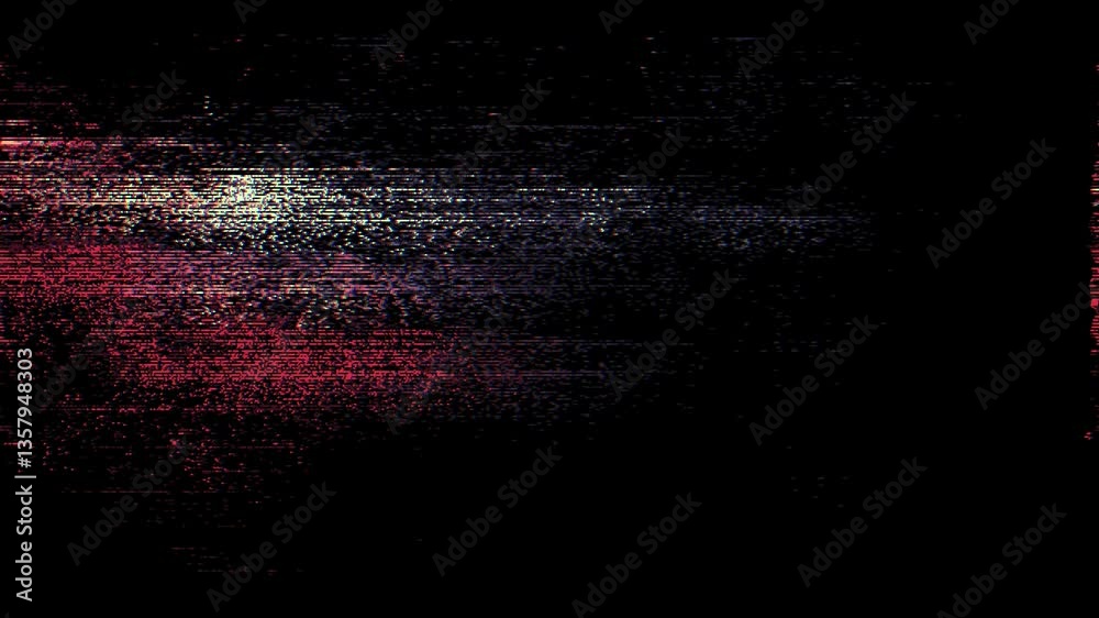 Poster digital glitch noise animation. black background. pixel vhs distortion effect. vcr tape. glitch art.