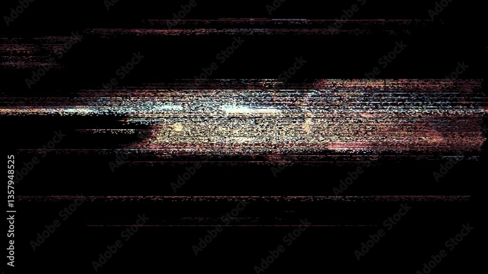 Poster digital glitch noise animation. black background. pixel vhs distortion effect. vcr tape. glitch art.