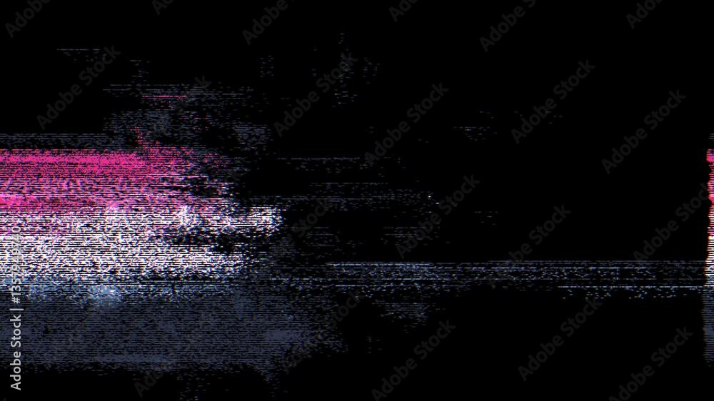 Poster digital glitch noise animation. black background. pixel vhs distortion effect. vcr tape. glitch art.