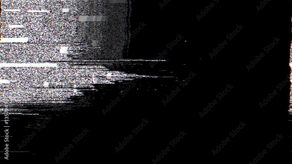 Poster digital glitch noise animation. black background. pixel vhs distortion effect. vcr tape. glitch art.