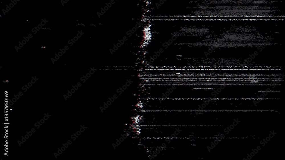 Poster digital glitch noise animation. black background. pixel vhs distortion effect. vcr tape. glitch art.