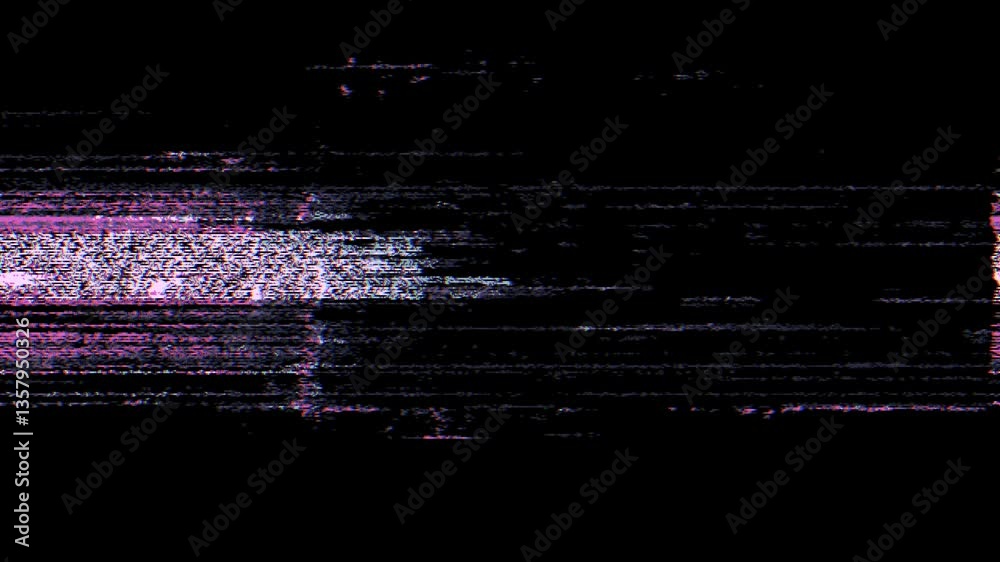 Poster digital glitch noise animation. black background. pixel vhs distortion effect. vcr tape. glitch art.